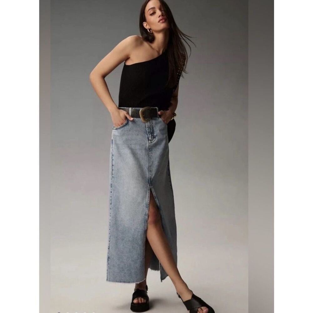 Anthropologie Pilcro Madi Front Slit Denim Maxi Skirt Size 4